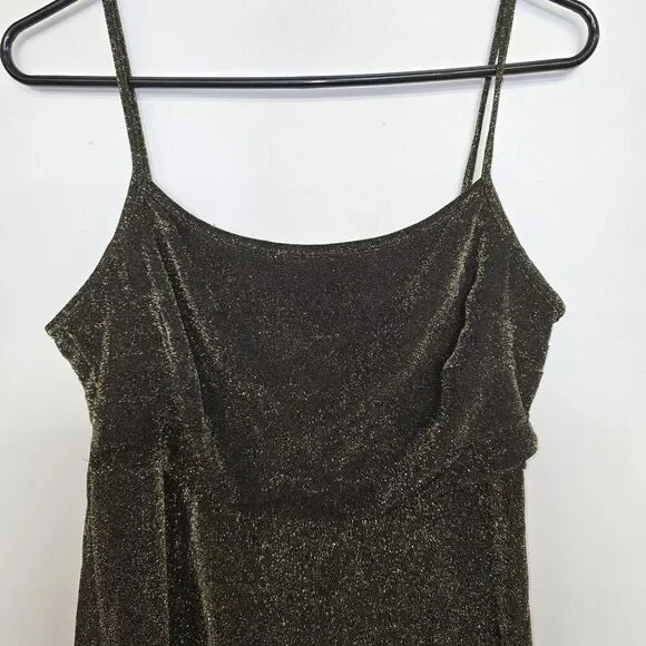 Vintage Rag Gold & Black Spaghetti Strap Dress Asymmetrical Shimmer Large (A53) - Picture 3 of 5